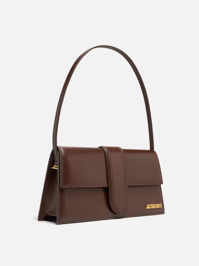 Jacquemus Dark Brown Leather Shoulder Bag With Gold Logo